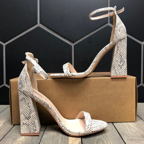 Womens Public Desire Natural Snakeskin Block Heeled Heels Summer Dressy Size 8 - Picture 2 of 6